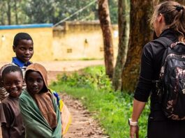 Interaction of a foreigner and Rwandan Kids