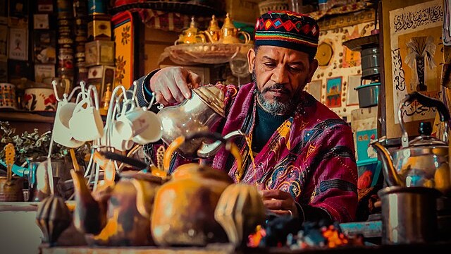 لوحة جميلة ترسمها. مدينة غدامس من الشاهي في مقهي توجدا السياحي